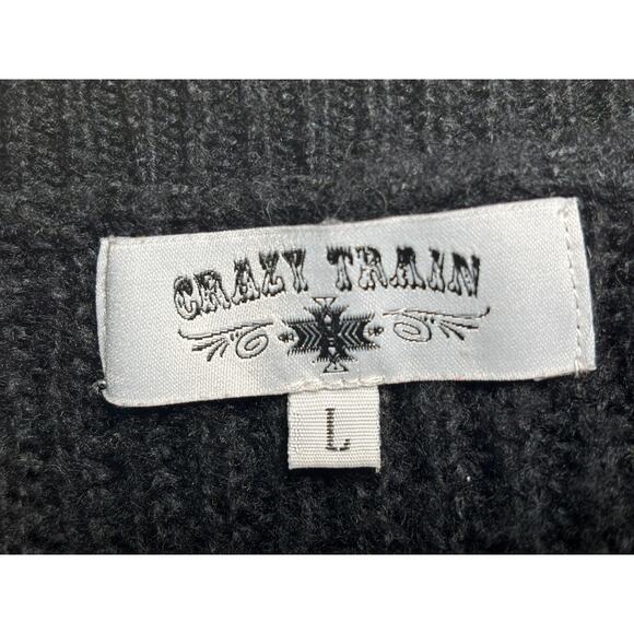 Crazy Train Sweater Womens Large Black Leopard Sleeve Lightning Bolt Pink - Picture 3 of 5